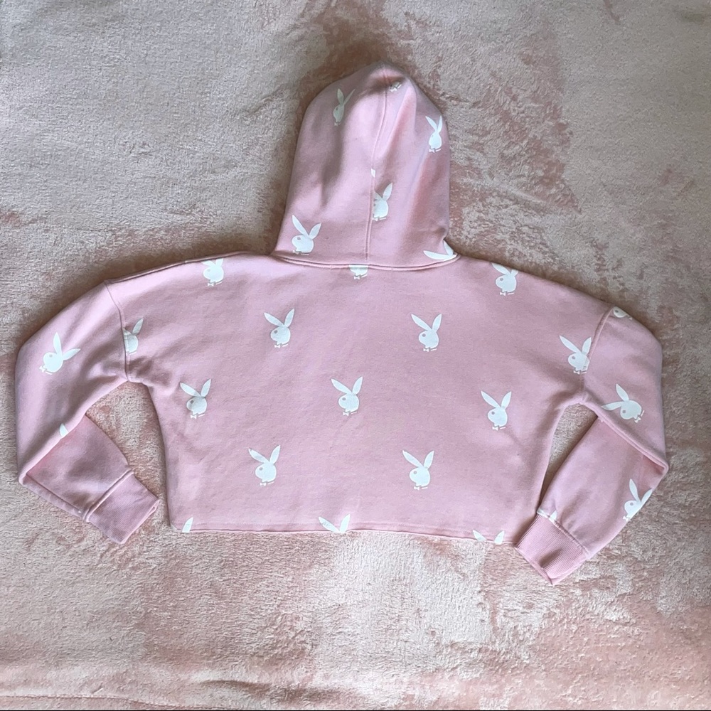 Missguided Playboy Cropped Hoodie Pink - Picture 9 of 9